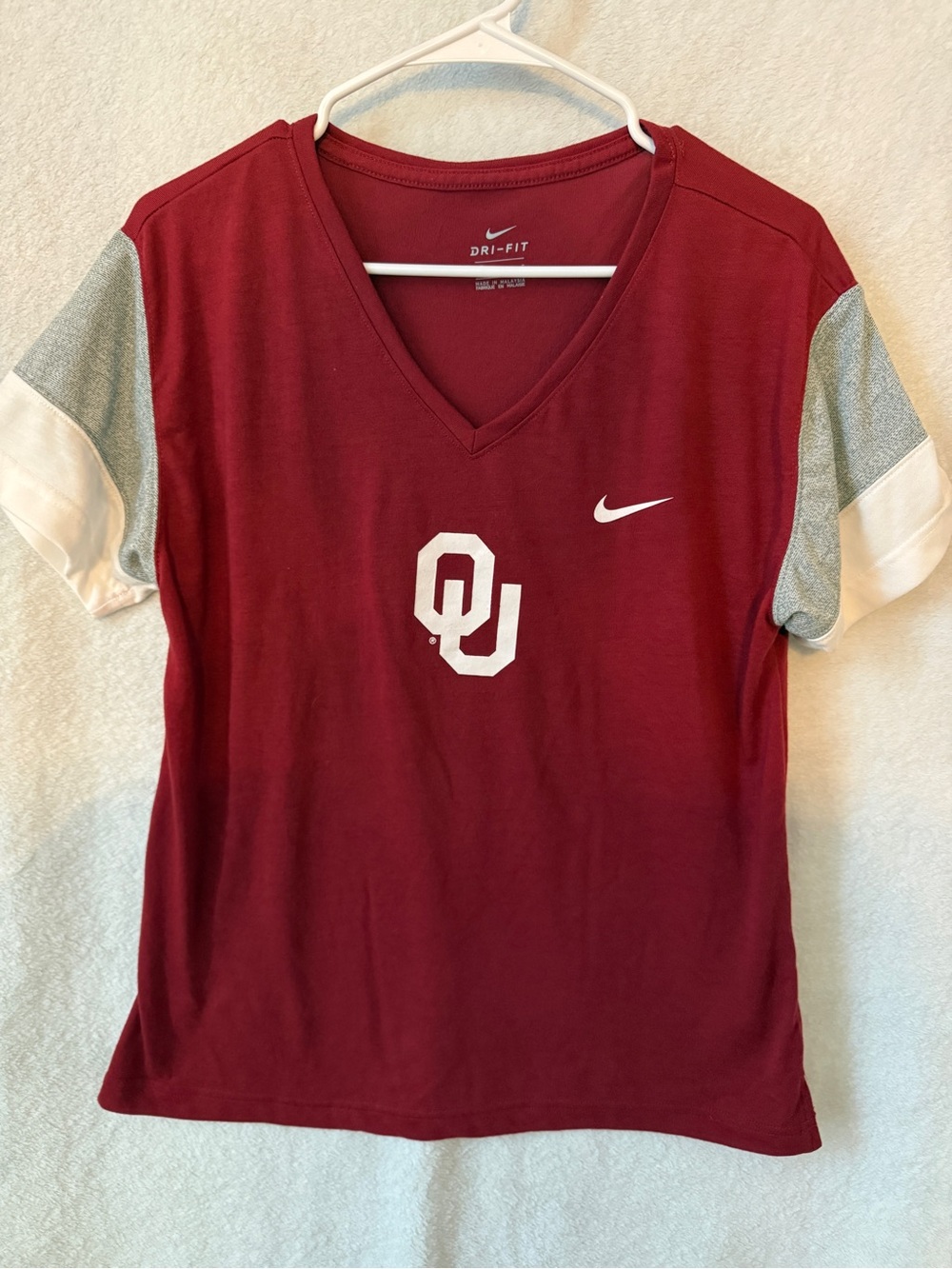 Nike Women's Crimson OU V-Neck Jersey with Gray/White Accents